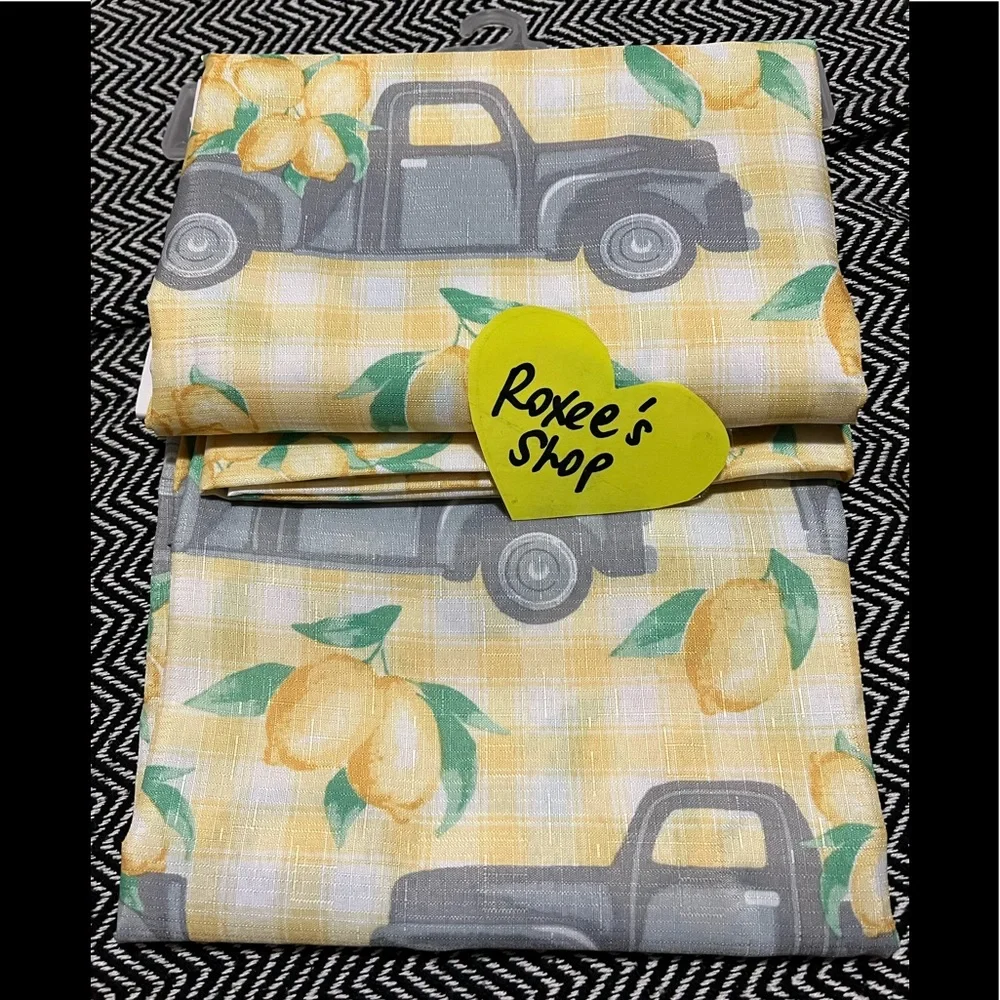 Farmhouse Lemon Rustic Truck Fabric Shower Curtain Set